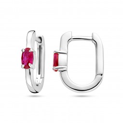 Damen Klappcreolen 925 Sterlingsilber mit rote Zirkonia