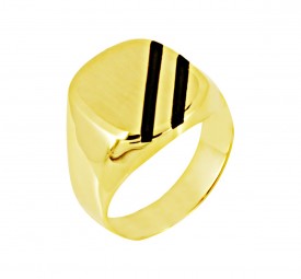 Herren Siegelring 585/14 Karat Gold mit Emaille schwarz