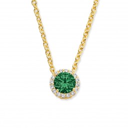 Damen Collier mit Anhänger 17 Zirkonia grün/weiß Silber 925/000 vergoldet