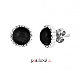 Damen Ohrstecker Onyx 925 Silber schwarz rund rhodiniert