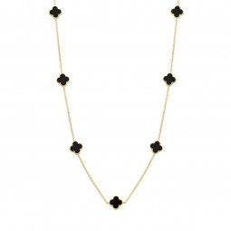 Kleeblatt Collier Goldplattiert echt Onyx aus 925 Sterlingsilber
