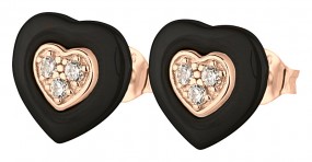Ohrstecker Herz Schwarz-Rosegold-Ceramic aus 925 Sterlingsilber