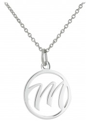 Silber Buchstaben Anhänger (M) mit Kette 925 Silber rhodiniert