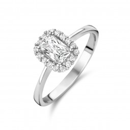 Damen Halo Ring Quadratisch aus 925 Sterling Silber rhodiniert