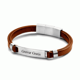 Armband mit Schild Echt Leder hellbraun ca. 6mm breit. Magnetverschluss aus Edelstahl