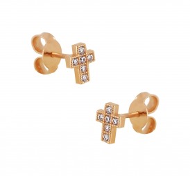 Damen Stecker Ohrringe Kreuz in 585 Gold rosegold
