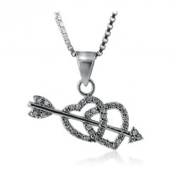 Anhänger Doppelherz mit Pfeil, zwei Herzen, 925 Silber