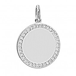 Anhänger Gravurplatte rund mit 35 Zirkonia 925 Silber