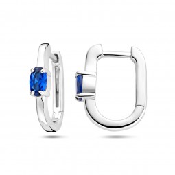 Klappcreolen 925 Sterlingsilber mit blau Zirkonia