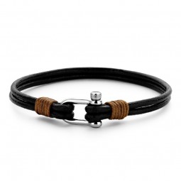 Frank 1967 Schäkel Armband Leder schwarz, braun Edelstahl