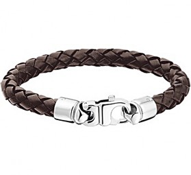 Lederarmband geflochten 21 cm, dunkelbraun mit Karabinerschluß aus Edelstahl, Herrenarmband