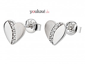Ohrstecker Herz 925 Silber rhodiniert Zirkonia weiß