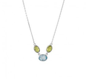 Damen Halskette Collier 925 Silber Mit Edelstein Peridot und Blautopas oval Länge 44cm Kette