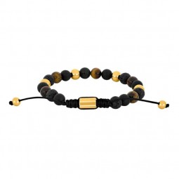 Herren Armband schwarz agate/lava/Tigerauge IP gold
