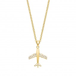 Kette mit Flugzeug-Anhänger, Silber 925 | gelbvergoldet