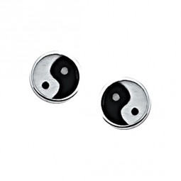 Unisex Ohrstecker Kreis Ying Yang schwarz weiß Sterling Silber 925