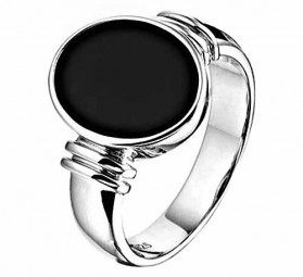 Herrenring mit schwarzem stein onyx 925 Silber rhodiniert