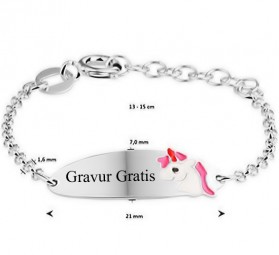 Gravurarmband Kinder ID Armband Silber Sterlingsilber 925 mit Einhorn