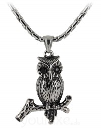 Trendige Anhänger Eule auf Ast 316 Edelstahl eule geschwärzt