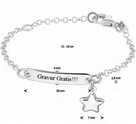 Baby- und Kinder ID Armband mit Stern Anhänger 925 Silber rhodiniert