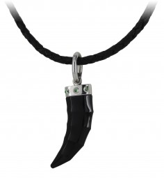 Silber Anhänger Zahn Onyx Schwarz mit Lederband
