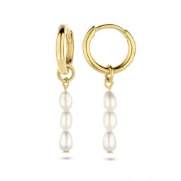 Lange Damen Creolen mit Perlen 925 Silber Goldplattiert