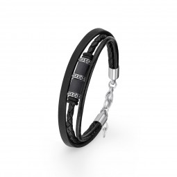 s.Oliver Jewel Herren Armband Edelstahl Beads Leder schwarz 2015070