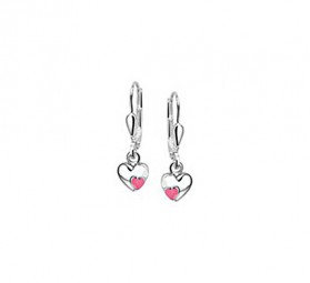 Kinder-Ohrhänger Mädchen Herzen Sterling 925 Silber Zirkonia rosa pink