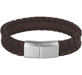 Herren Lederarmband dunkelbraun flach gemustert