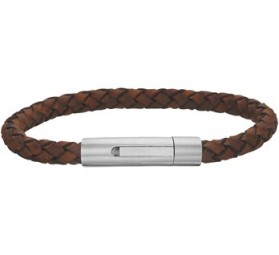 Herren Lederarmband braun geflochten mit Klick-Verschluss aus Edelstahl