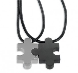 Partnerschaftsanhänger Puzzle mit Lederkette Edelstahl