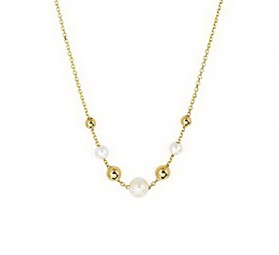 Kugel-Kette aus 585 Gold Gelbgold 45cm Halskette Collier Gold mit 3 Zuchtperlen