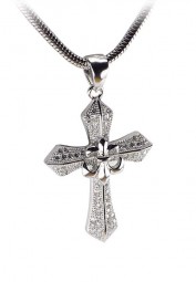 Kreuz mit Lilie - 925 Silber Mikro-Fassung Kreuzanhänger - rhodiniert