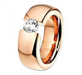 Damenring Spannring rosegold PVD platiert aus 316 Edelstahl mit Stein