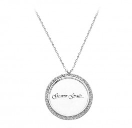 Anhänger 925 Silber - Gravur Platte rund - mit Zirkonia