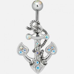 Titan Bananabell + 925er Silber ANKER Bauchnabelpiercing Anchor Kristall