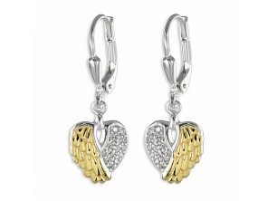 Ohrringe Engels Flügel Herz Ohrhänger Echt Silber 925 bicolor