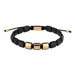 Herren Armband Onyx schwarz Edelstahl IP vergoldet und Nylon