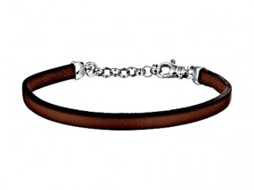 Herren Armband Leder braun flach 925 Silber