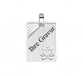 Sternzeichen Anhänger Wage mit Gravurplatte aus 925 Sterling Silber rhodiniert, Diamantiert