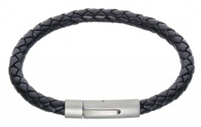 Lederarmband, geflochten schwarz mit Edelstahl-Verschluß