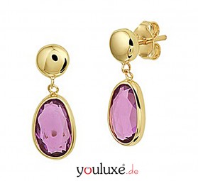Ohrschmuck aus Gelbgold mit Amethyst und Tropfen 585 Gold