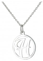 Buchstaben Anhänger (H) rund mit Kette 925 Silber rhodiniert