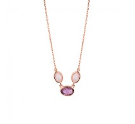 Damen Collier 925 silber rhodiniert Echte rosenquarz und Amethyst