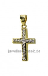 Anhänger Kreuz 585 Gold Gelbgold mit zirkonia