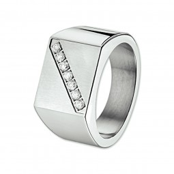 Edelstahl Herrenring Breit mit Zirkonia