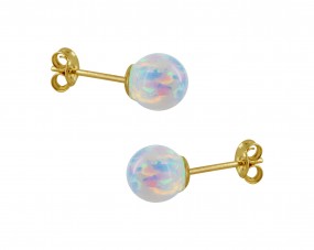Ohrstecker-Stil aus Gelbgold Opal, Rund, 14K Gold