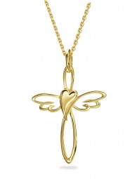 Damen Anhänger Kreuz mit Herz + Flügel Silber 925/000 vergoldet