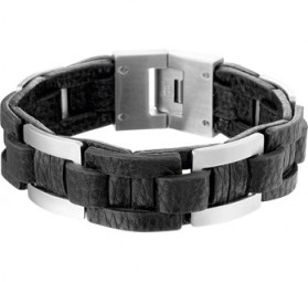 Herren Armband Leder schwarz, braun + Edelstahl 23 cm