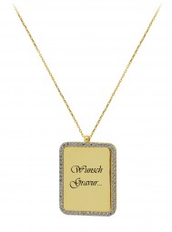 Gravurplatte Anhänger Rechteck mit Zirkonia 585 Gold